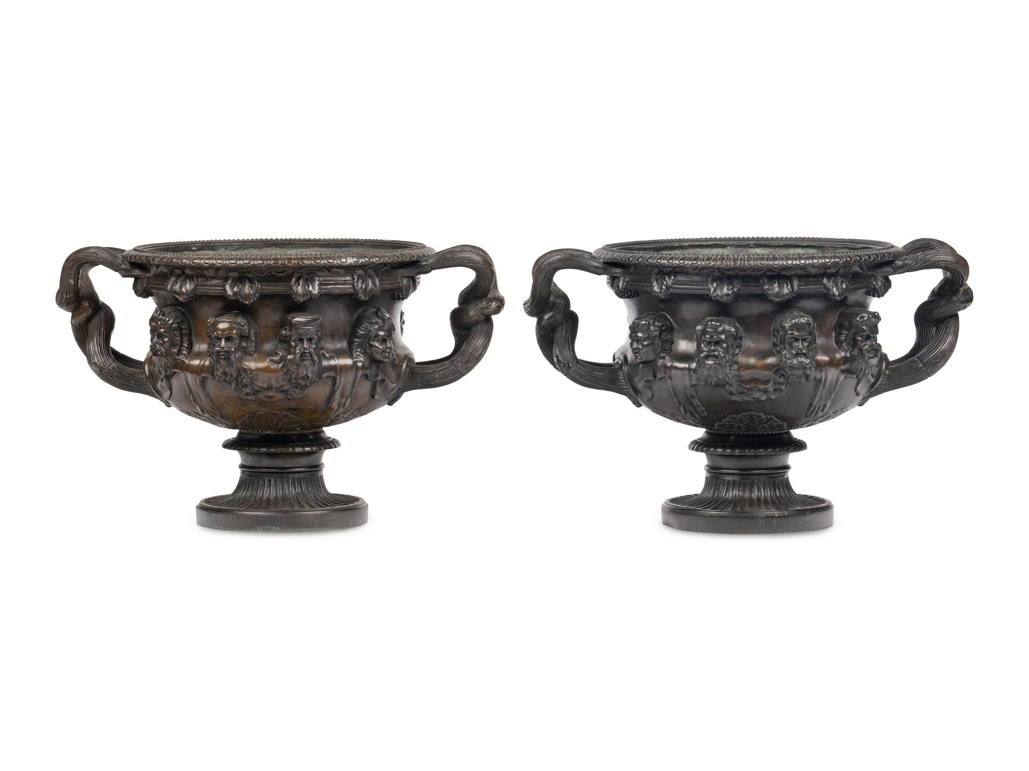 A Pair of French Patinated Bronze Warwick Vases