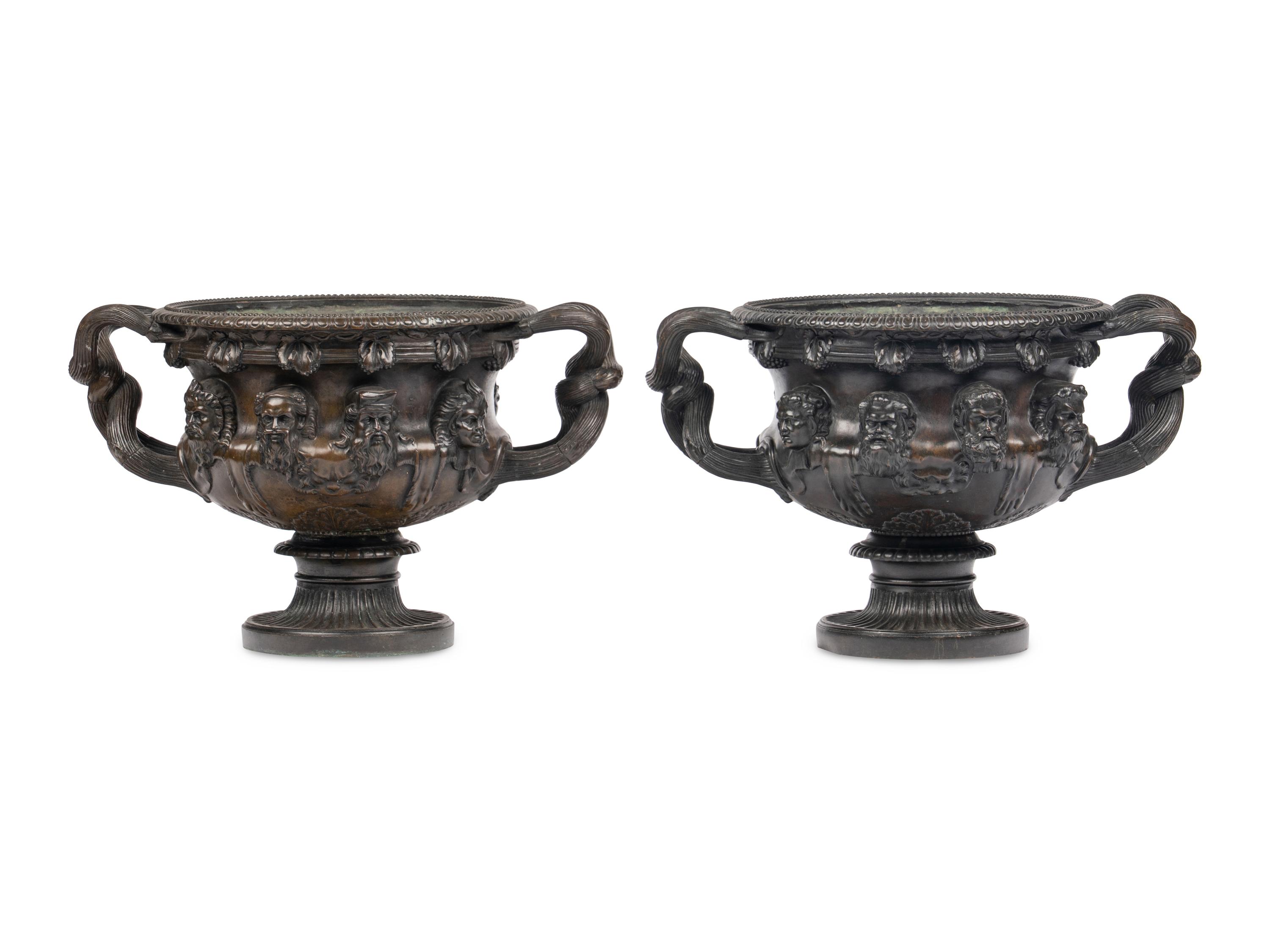 A Pair of French Patinated Bronze Warwick Vases