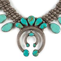 Navajo Silver and Turquoise Squash Blossom Necklace