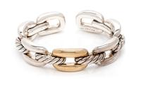 DAVID YURMAN, STERLING SILVER AND YELLOW GOLD 'WELLESLEY LINK SINGLE STACK' CUFF BRACELET