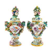 A Pair of Large Meissen Porcelain Urns