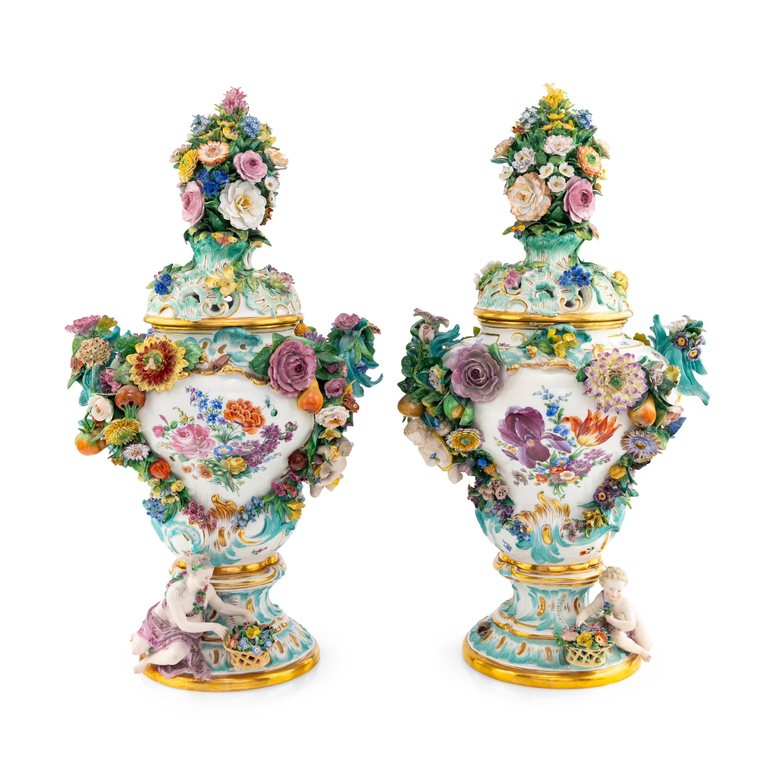 A Pair of Large Meissen Porcelain Urns