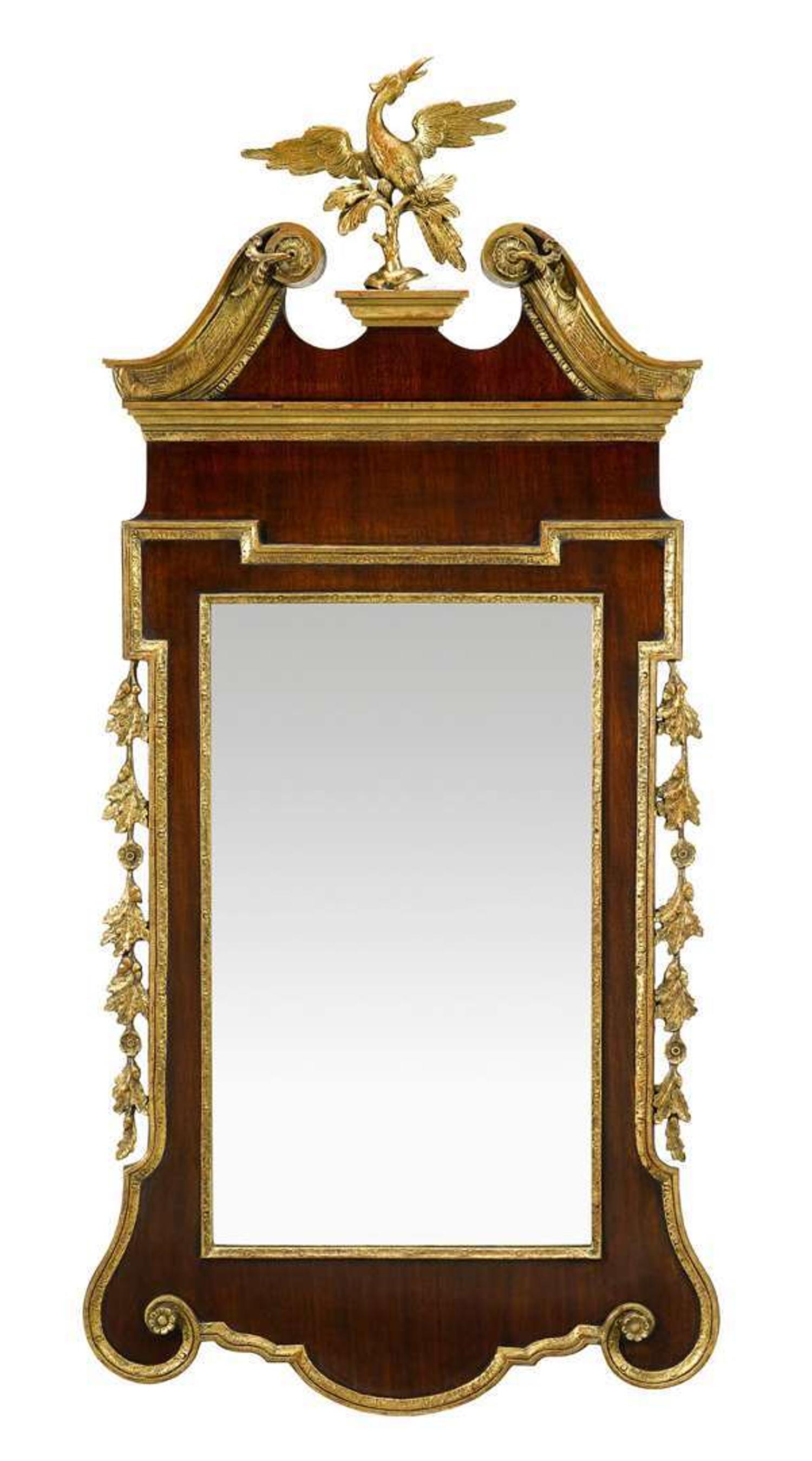 Chippendale mahogany and parcel gilt pier mirror