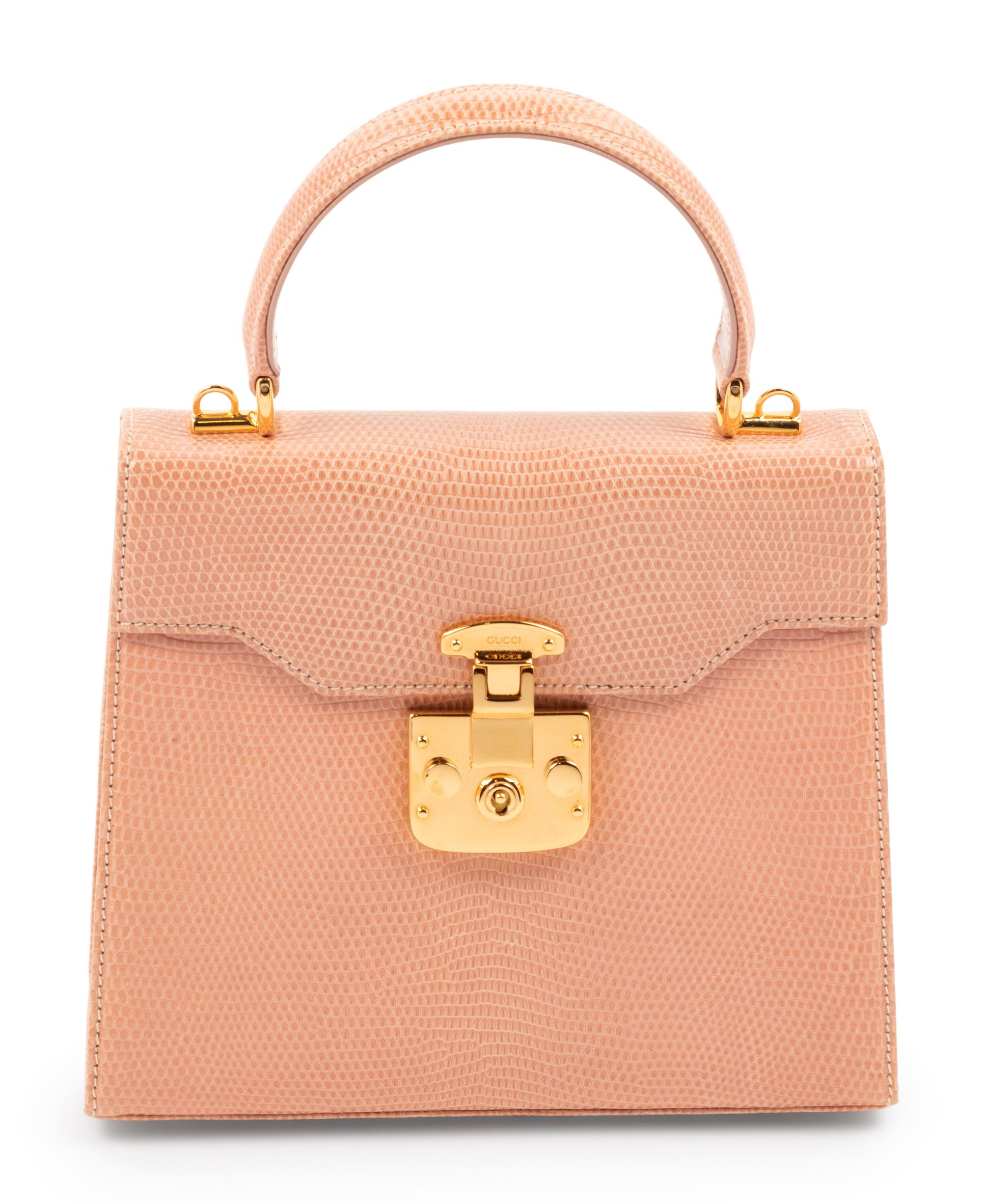 Gucci Pink Lizard Front Lock Handbag