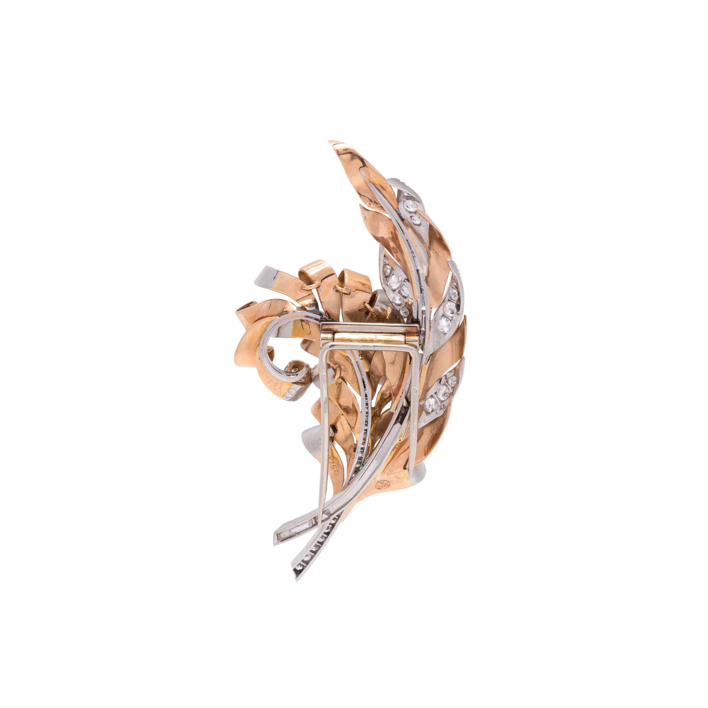 GÜBELIN, RETRO, ROSE GOLD, PLATINUM AND DIAMOND BROOCH