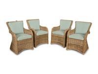 A Set of Four Rattan Armchairs with Seat and Back Cushions