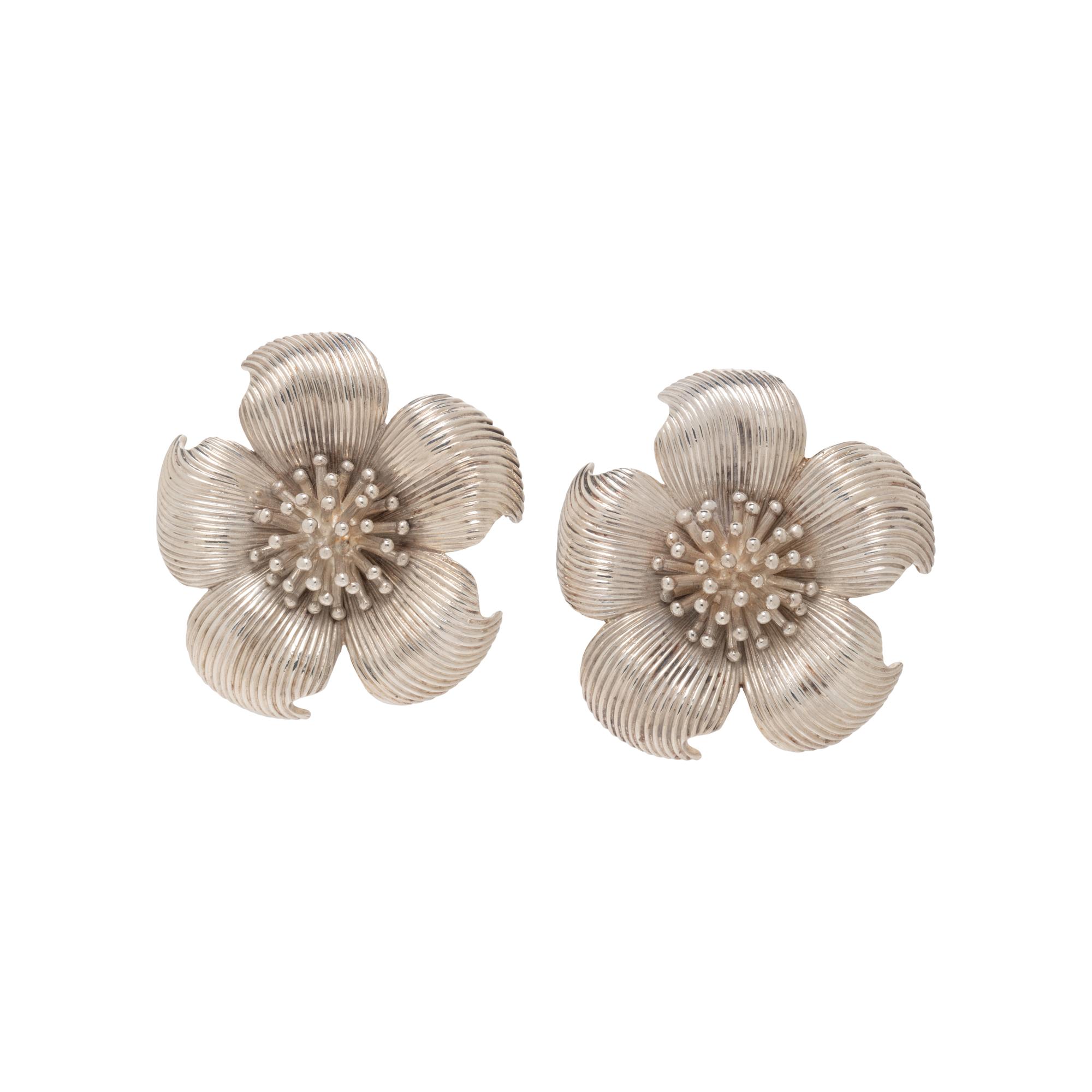 TIFFANY & CO., STERLING SILVER FLOWER CLIP EARRINGS