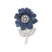SAPPHIRE AND DIAMOND FLOWER BROOCH