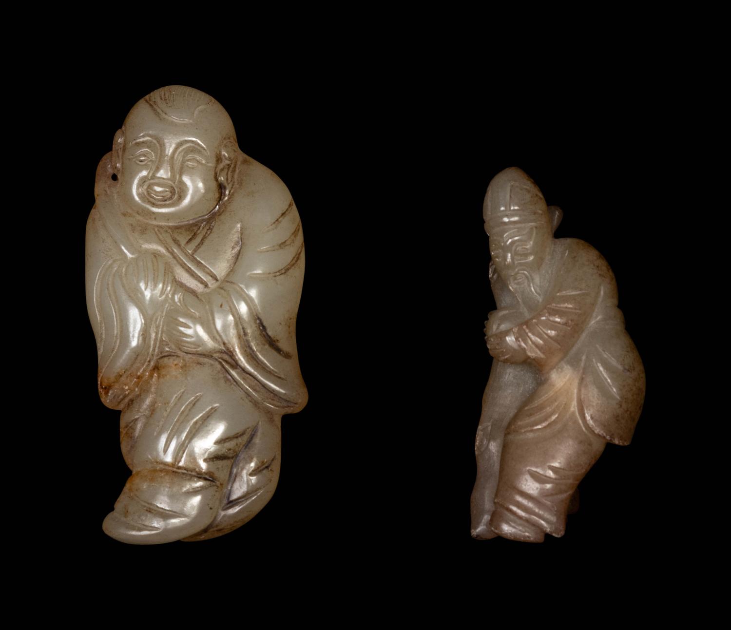 Two Chinese Pale Celadon Jade Carved Figures