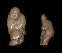 Two Chinese Pale Celadon Jade Carved Figures