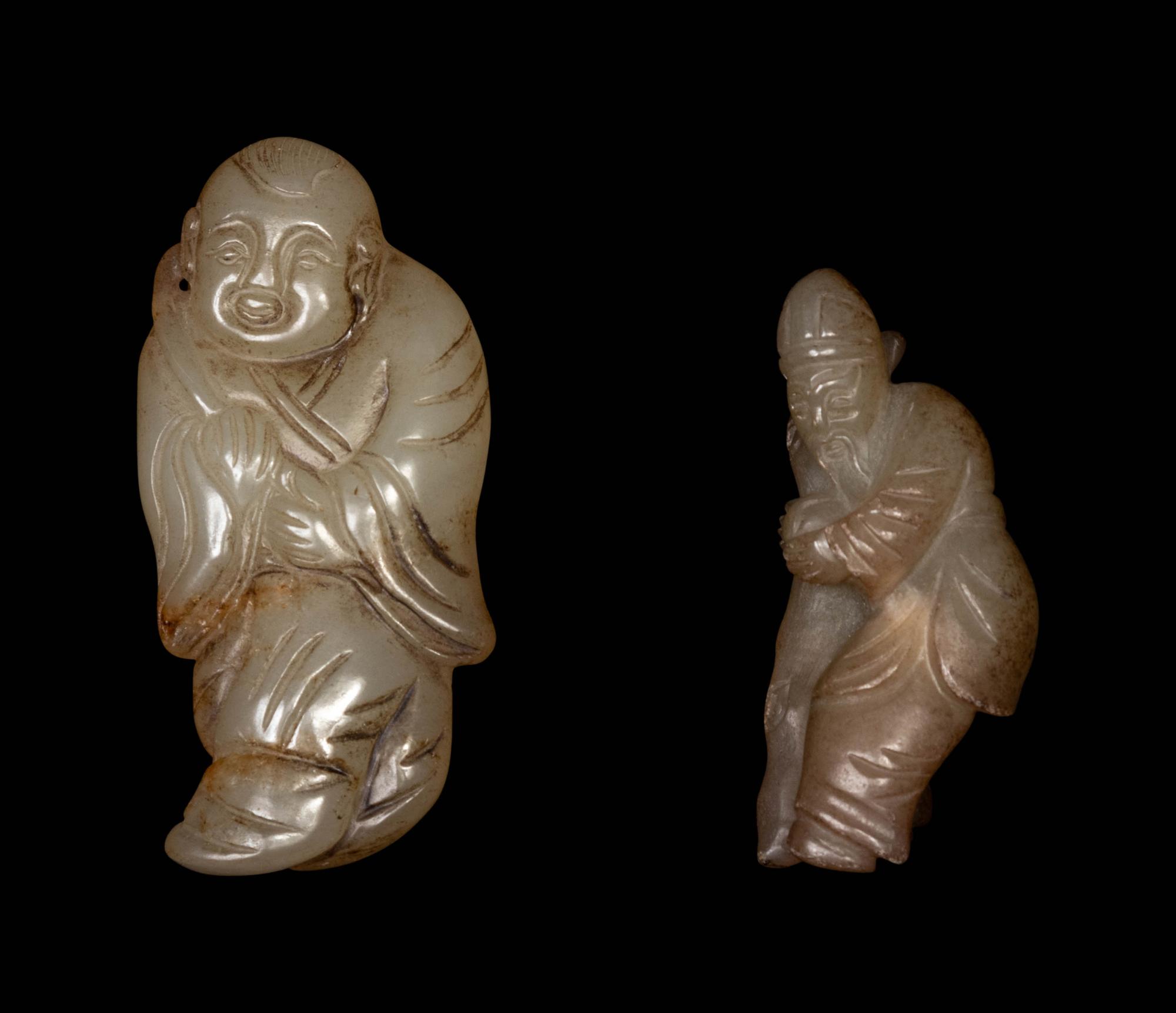 Two Chinese Pale Celadon Jade Carved Figures