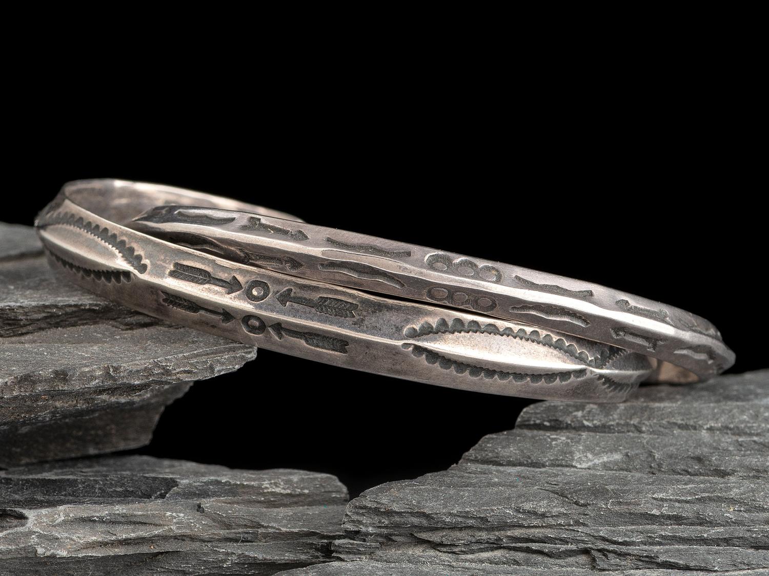 Pair of Navajo Stamped Ingot Carinated Cuff Bracelets