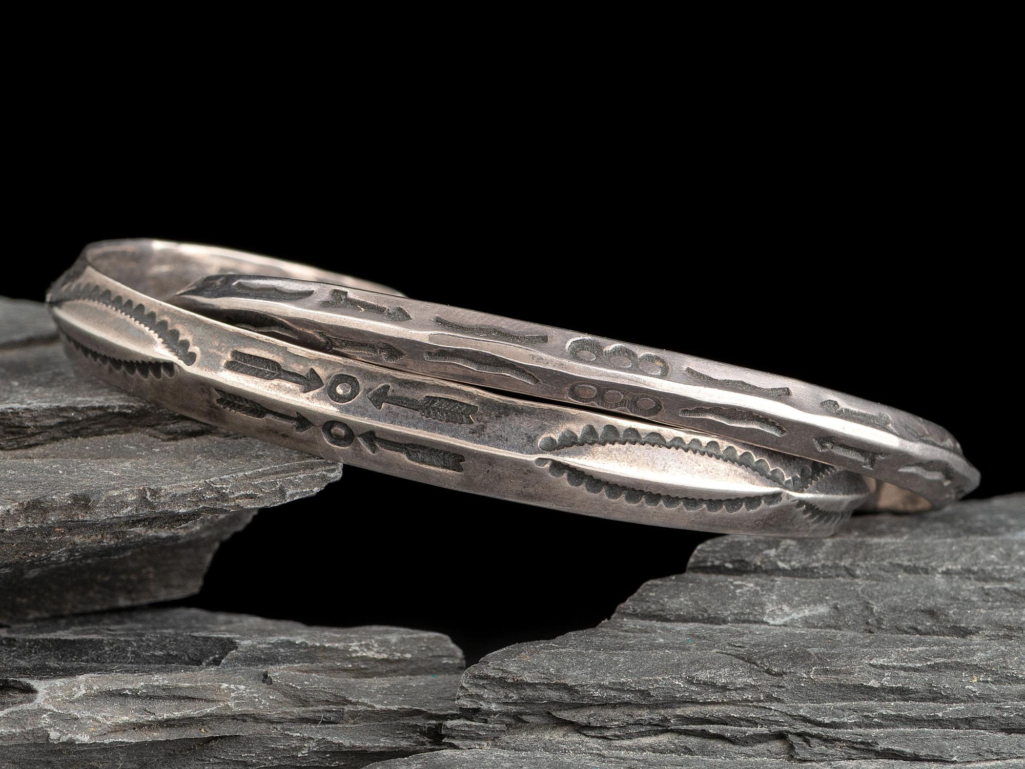 Pair of Navajo Stamped Ingot Carinated Cuff Bracelets