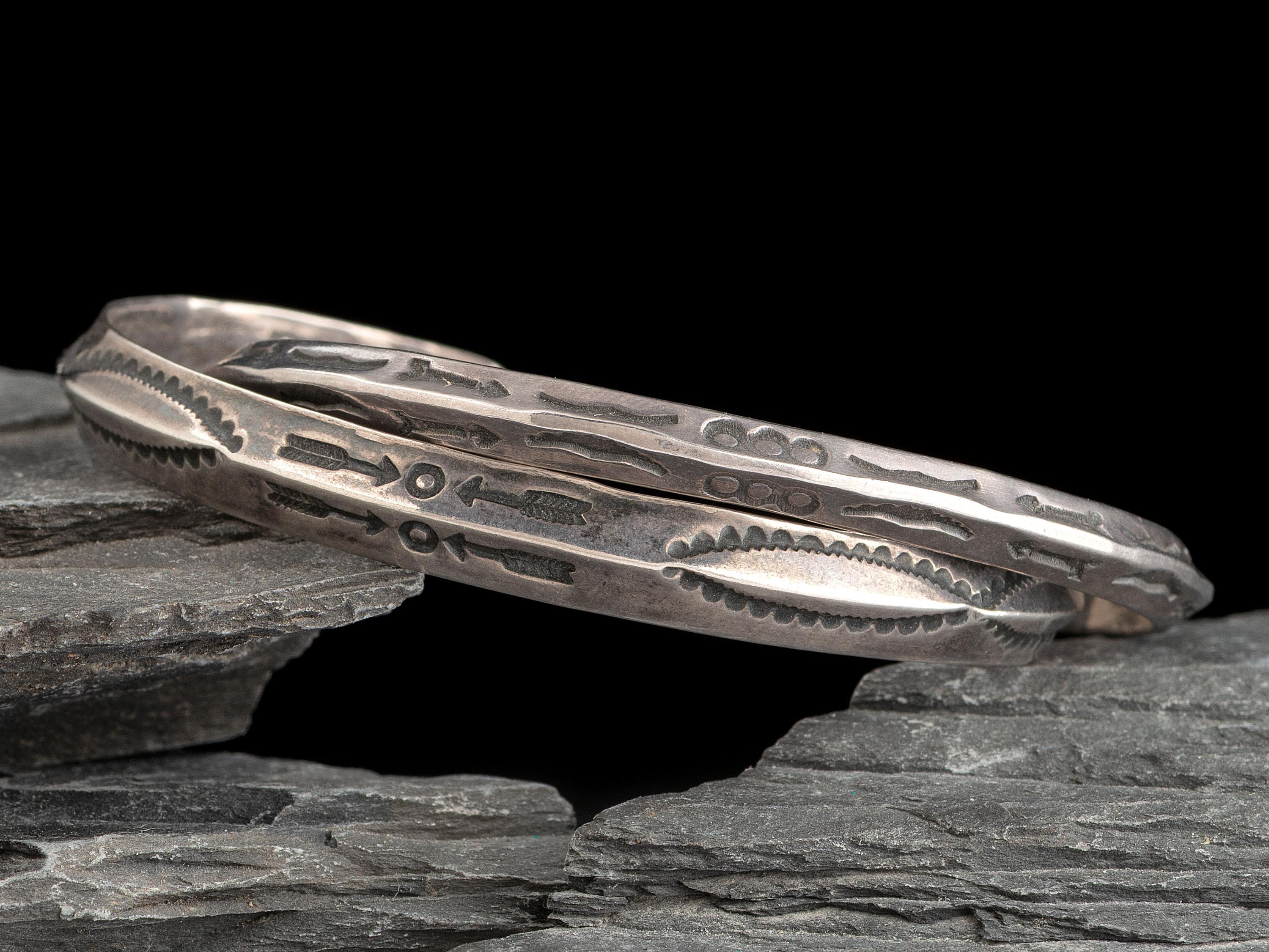 Pair of Navajo Stamped Ingot Carinated Cuff Bracelets