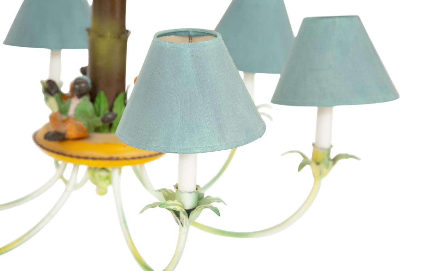 A Whimsical Tole 'Palm Tree and Bamboo' Chandelier