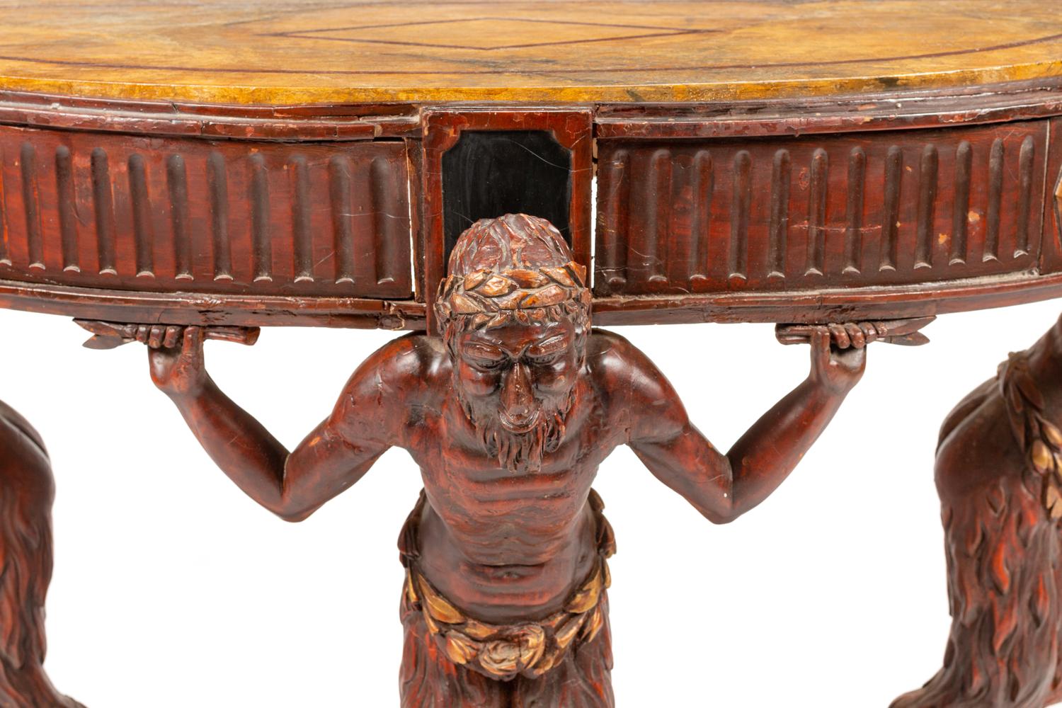 An Italian Painted Console Table with Satyr Supports