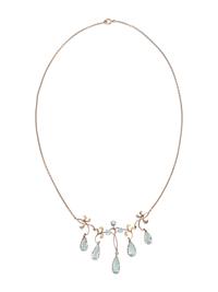 RUSSIAN, ART NOUVEAU, BICOLOR GOLD AND AQUAMARINE NECKLACE