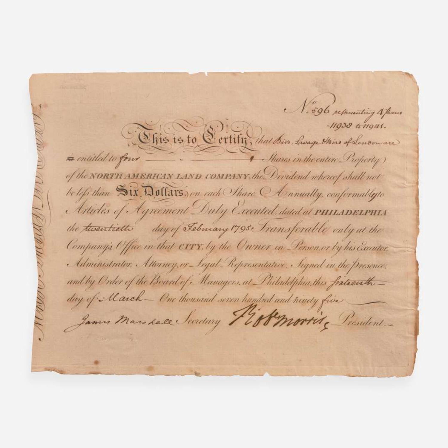 [Declaration of Independence] [Pennsylvania] Morris, Robert Partially-Printed Document, signed