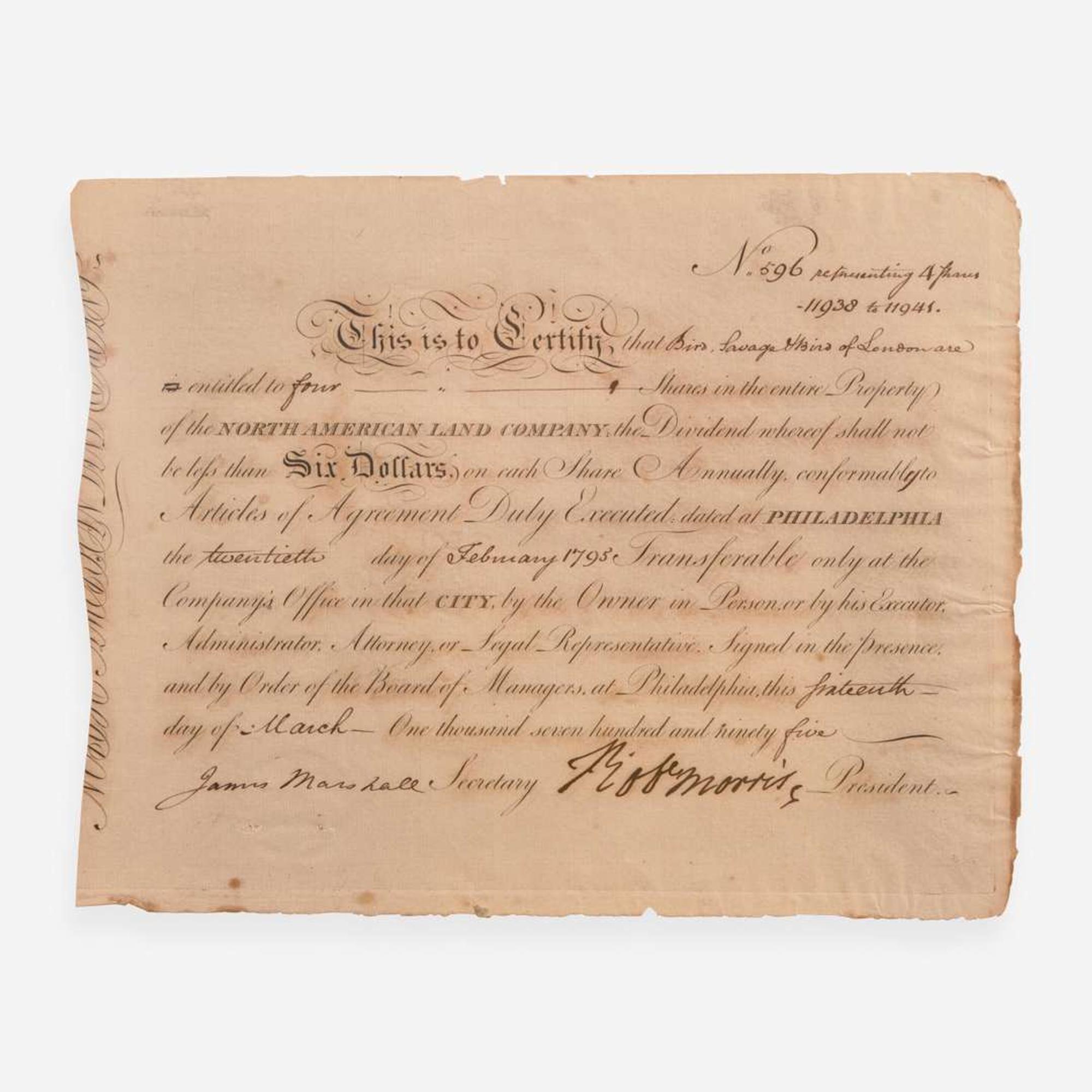 [Declaration of Independence] [Pennsylvania] Morris, Robert Partially-Printed Document, signed