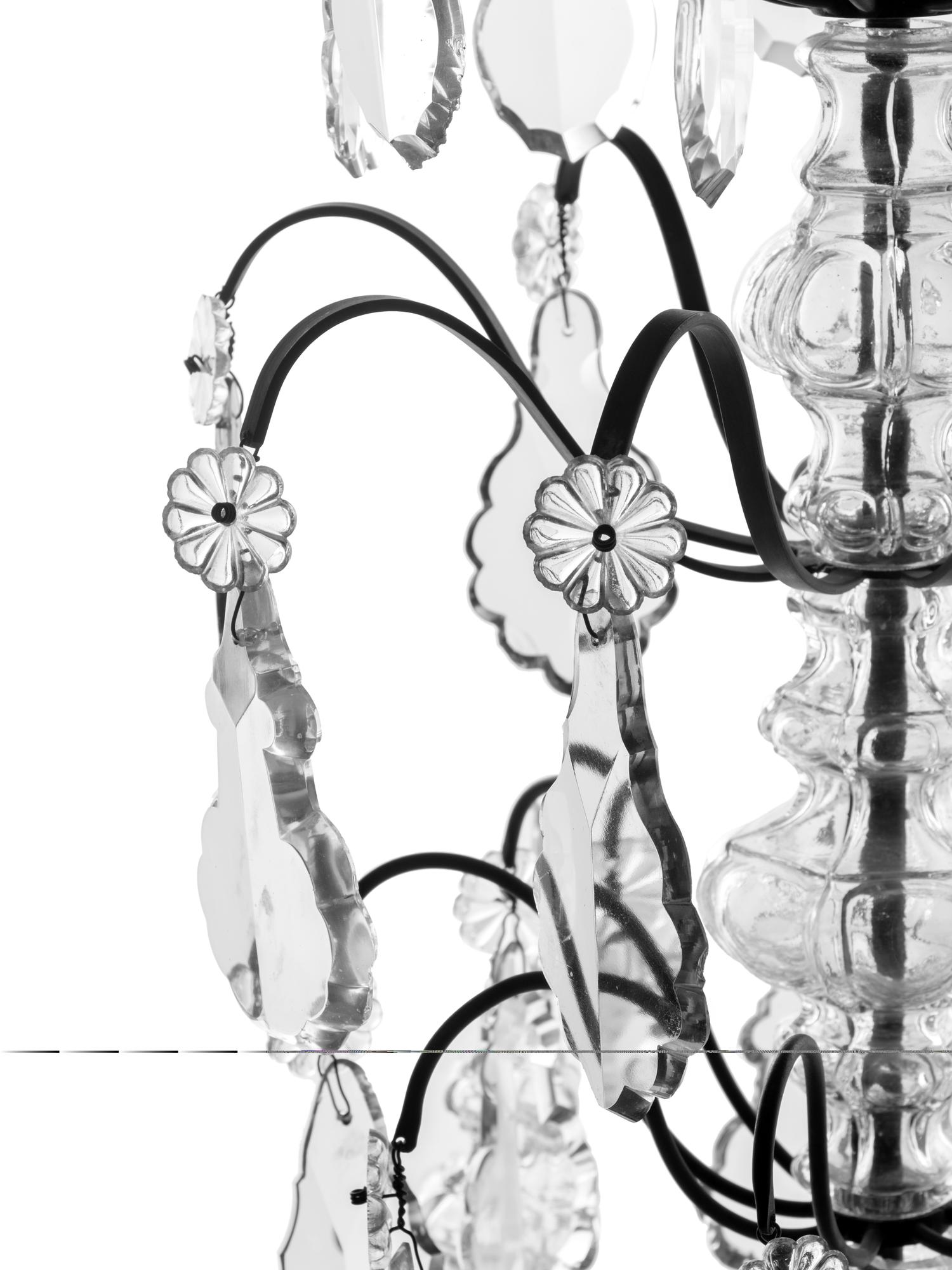 A French or Italian Wrought Iron and Cut Glass Six-Light Chandelier