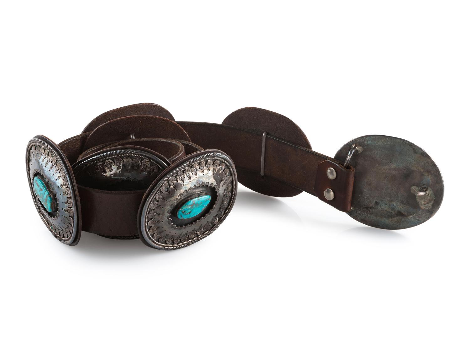 Navajo Silver and Turquoise Shadowbox Concha Belt