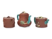 Three Chinese Yixing Zisha Pottery Teapots