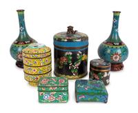 A Group of Seven Chinese Cloisonné Enamel and Canton Enamel on Copper Wares — 19TH/20TH CENTURY