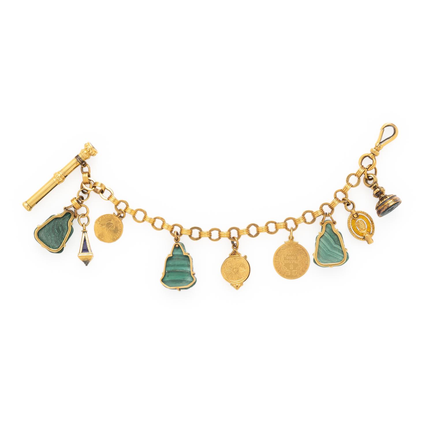 YELLOW GOLD, MULTIGEM, AND ENAMEL CHARM BRACELET