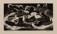 A group of four American prints (Philip Cheney, Sweet Water ; Fred Shane, Farm in the Rockies ; Lynd Ward, The Corral - Tres Cumbres ; Edward A. Wilson, Hog Back Meeting House )