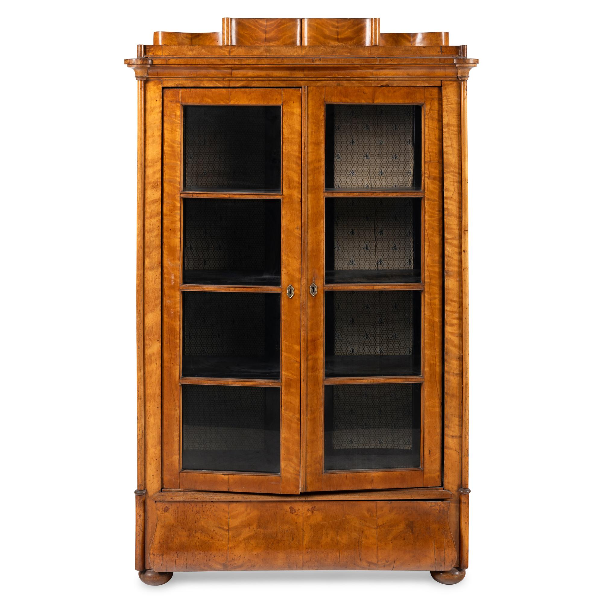 A Biedermeier Figured Birch Vitrine Cabinet
