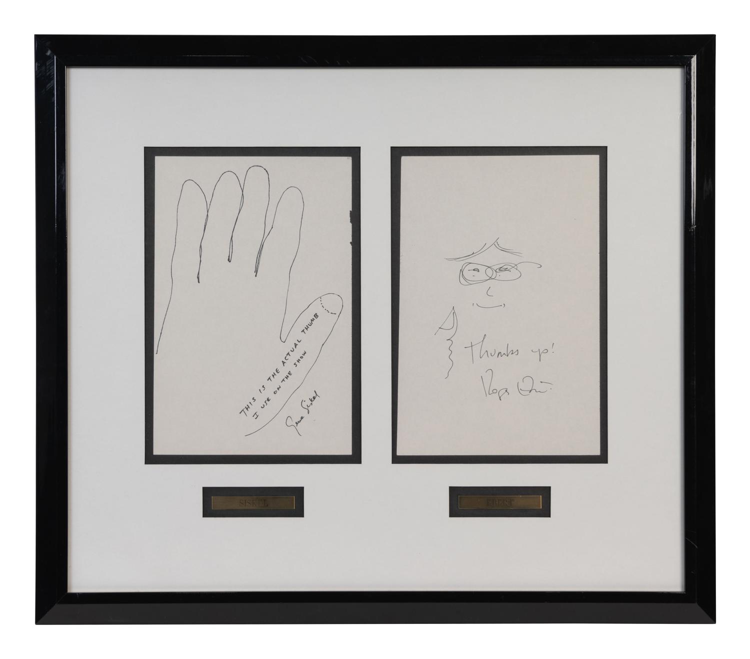 (Cartoon Art) SISKEL, Gene (1946-1999) and Roger Ebert (1942-2013). Unique sketches done by Gene Siskel and Roger Ebert.