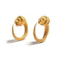 A Pair of Hellenistic Gold Hoop Earrings with Lion-Head Terminals