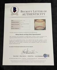 A Mickey Mantle and Roger Maris Dual Signed Autograph Baseball (Beckett Authentication Services Letter BAS Certified),