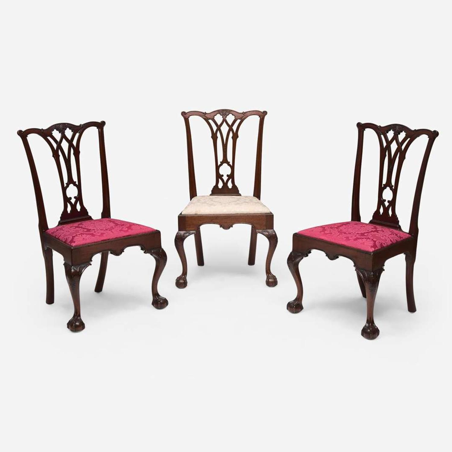 Three fine Chippendale carved mahogany side chairs Attributed to Thomas Tufft (1740-1788), Philadelphia, PA, circa 1770