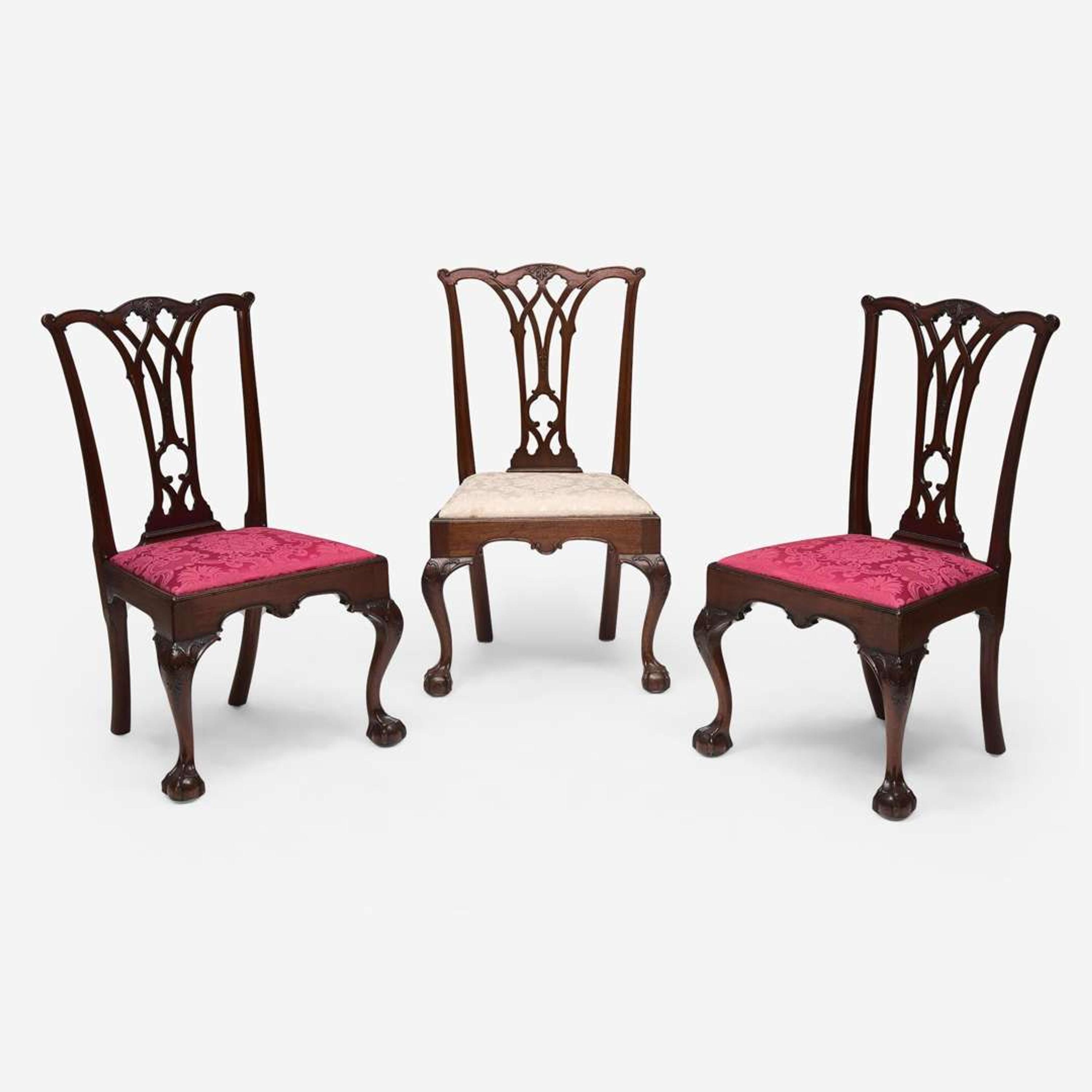 Three fine Chippendale carved mahogany side chairs Attributed to Thomas Tufft (1740-1788), Philadelphia, PA, circa 1770