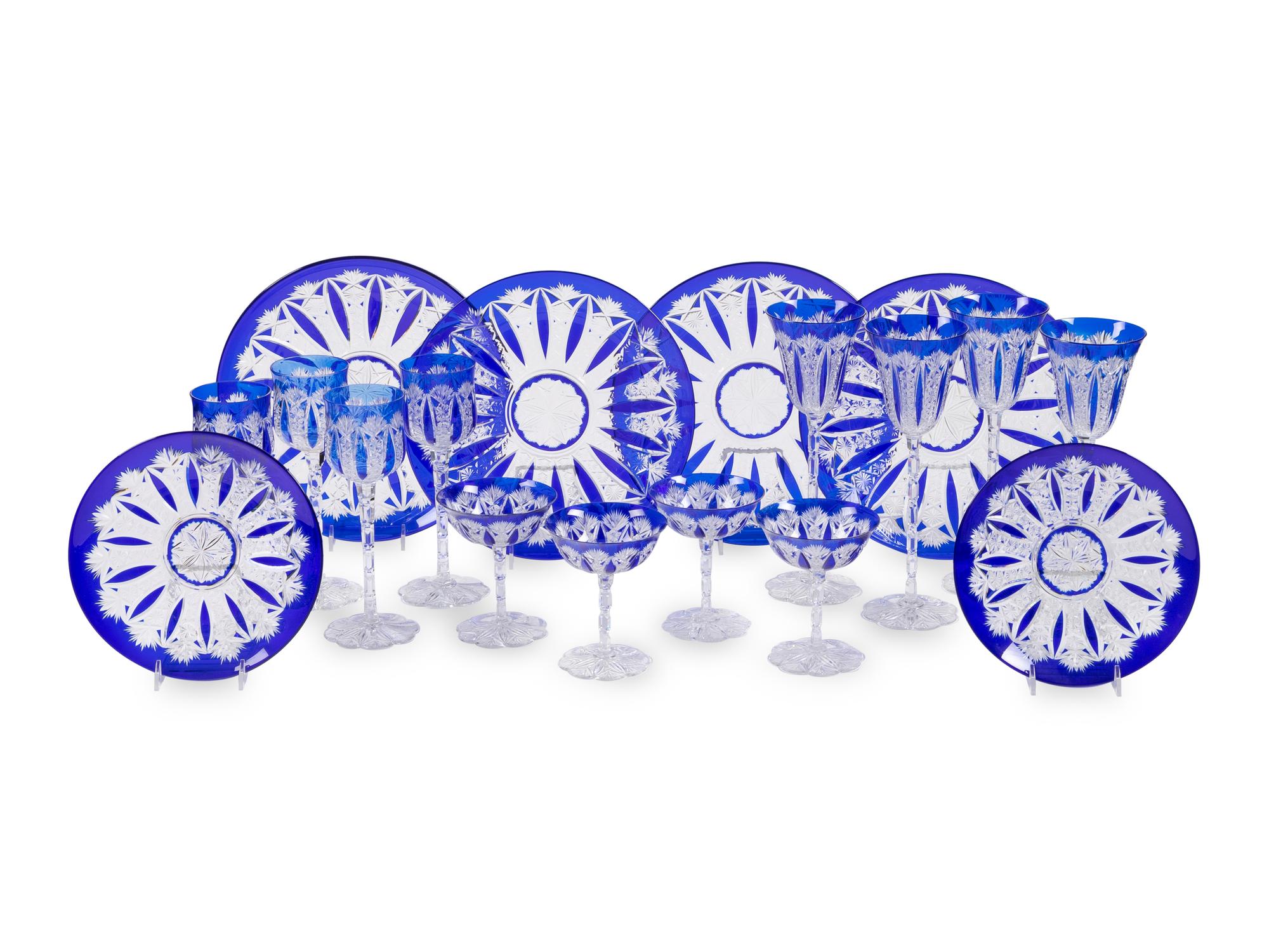 A Baccarat Blue Cut-to-Clear Table Service