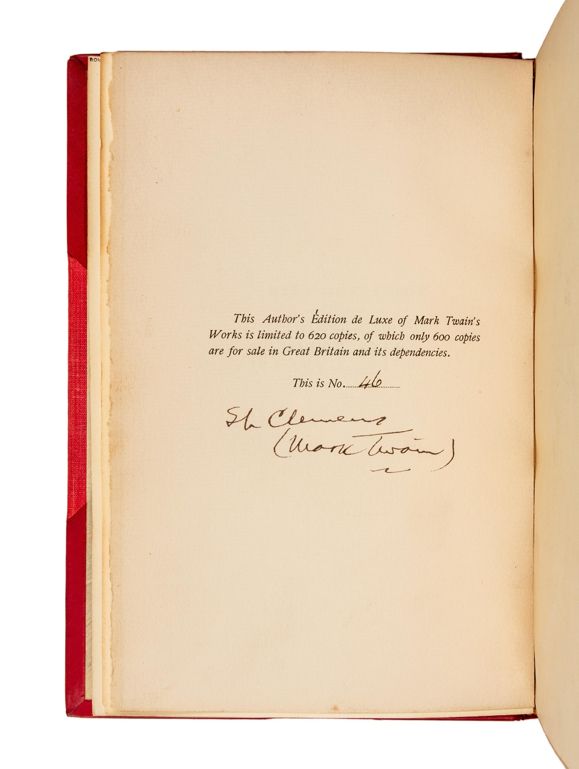 [BINDINGS]. CLEMENS, Samuel Langhorne ("Mark Twain") (1835-1910). The Writings of Mark Twain. London: Chatto & Windus, 1899-1903.