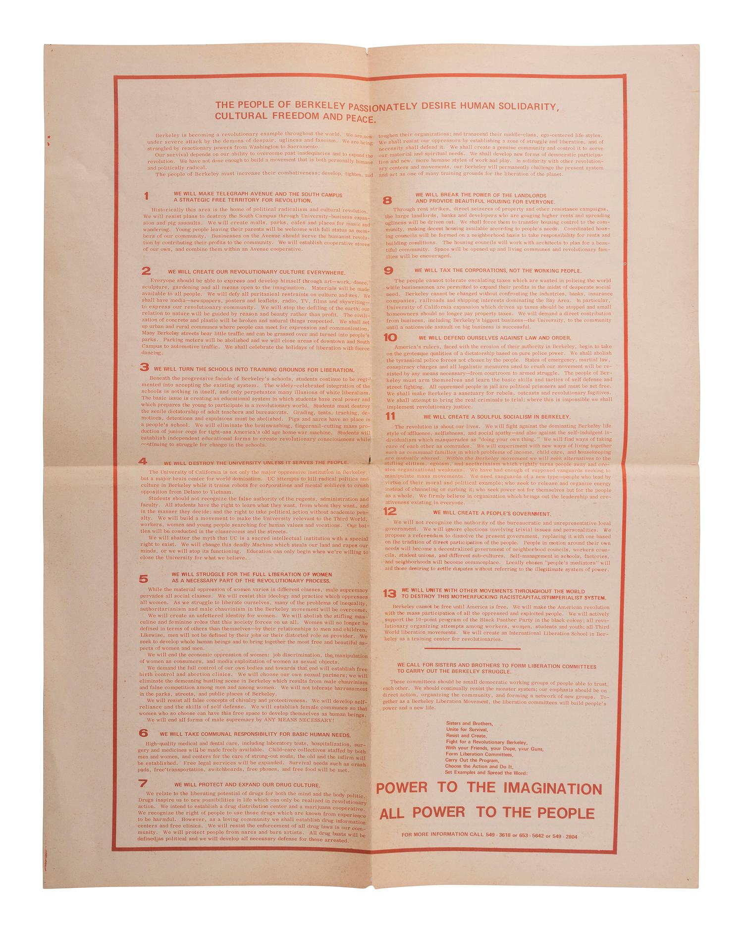[CIVIL RIGHTS]. Berkeley Liberation Program . [Berkeley, CA]: N.p., [1969].