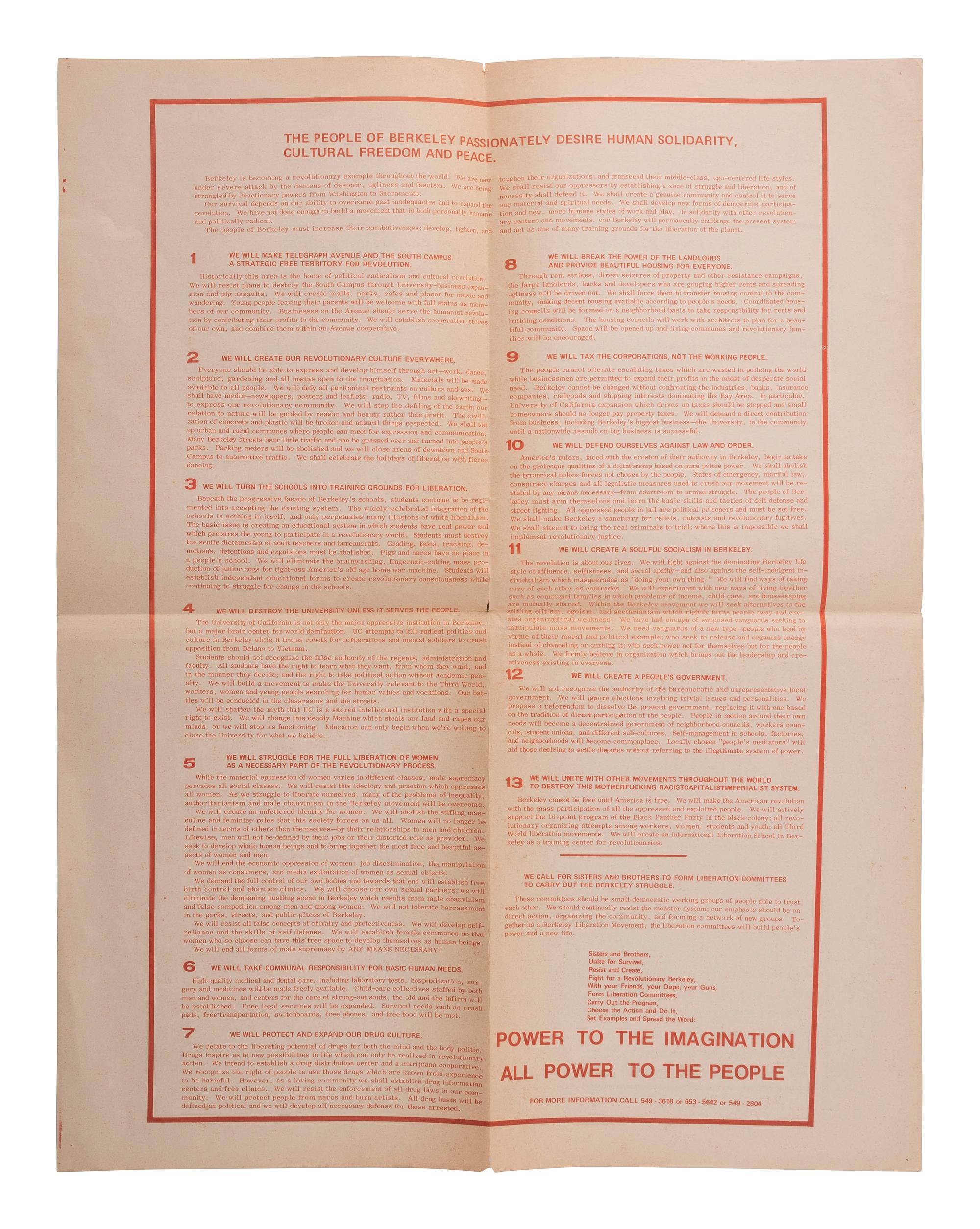 [CIVIL RIGHTS]. Berkeley Liberation Program . [Berkeley, CA]: N.p., [1969].