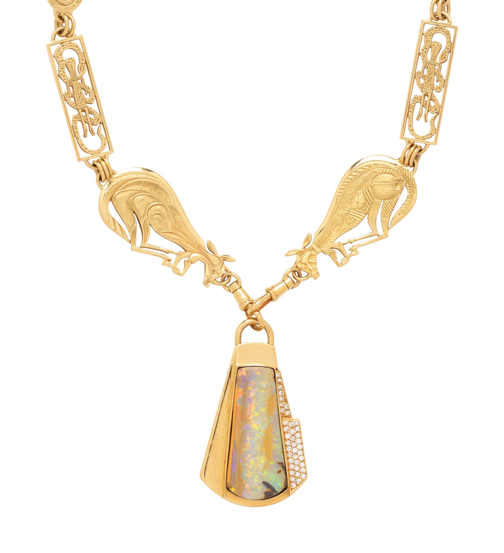 OPAL AND DIAMOND PENDANT WITH YELLOW GOLD CHAIN AND EARRINGS