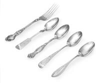 A Collection of American Silver Flatware Articles, Various Makers, comprising 12 Wallace dinner forks, 6 Gorham teaspoons, 6 Fiddle For
