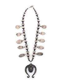 Sand Cast Sterling Silver and Lapis Squash Blossom Necklace