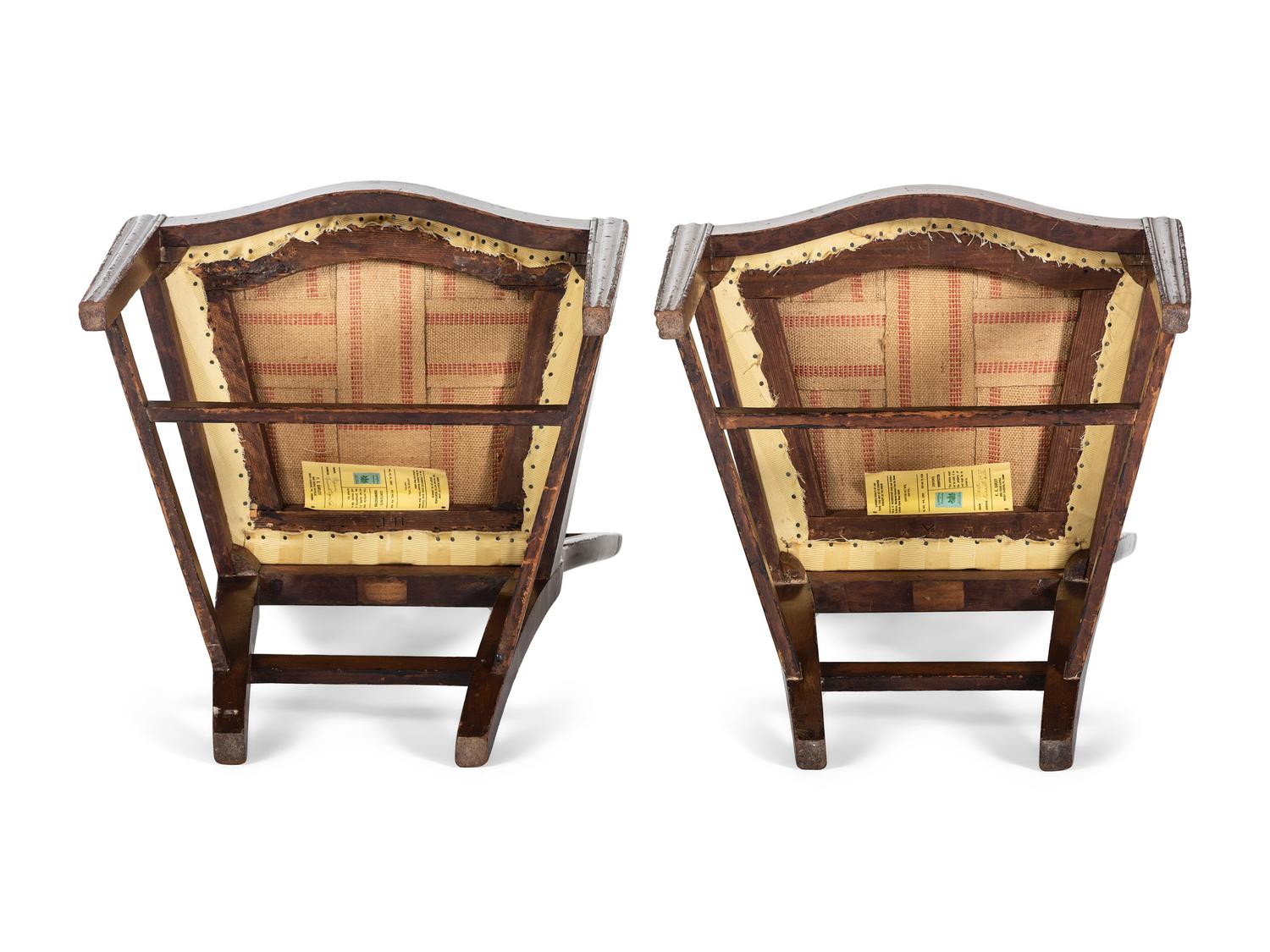 A Pair of Federal Carved and Inlaid Shield-Back Serpentine Front Side Chairs