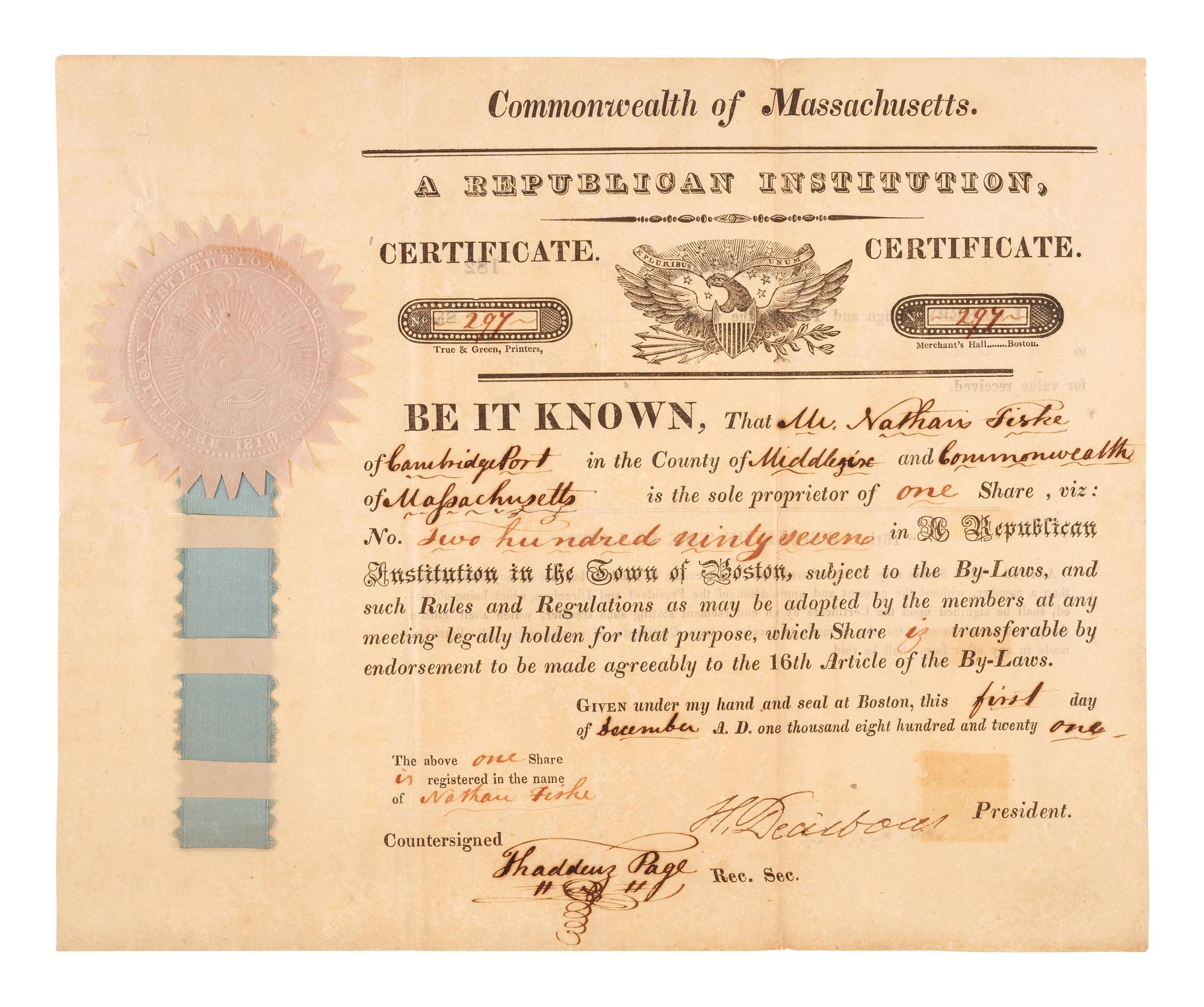 [MASSACHUSETTS] -- [DEARBORN, Henry (1751-1829)]. A group of signed documents and other ephemera related to military officer and politician Henry Dearborn, comprising: