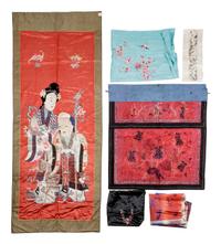 Six Chinese Embroidered and Woven Silk Panels