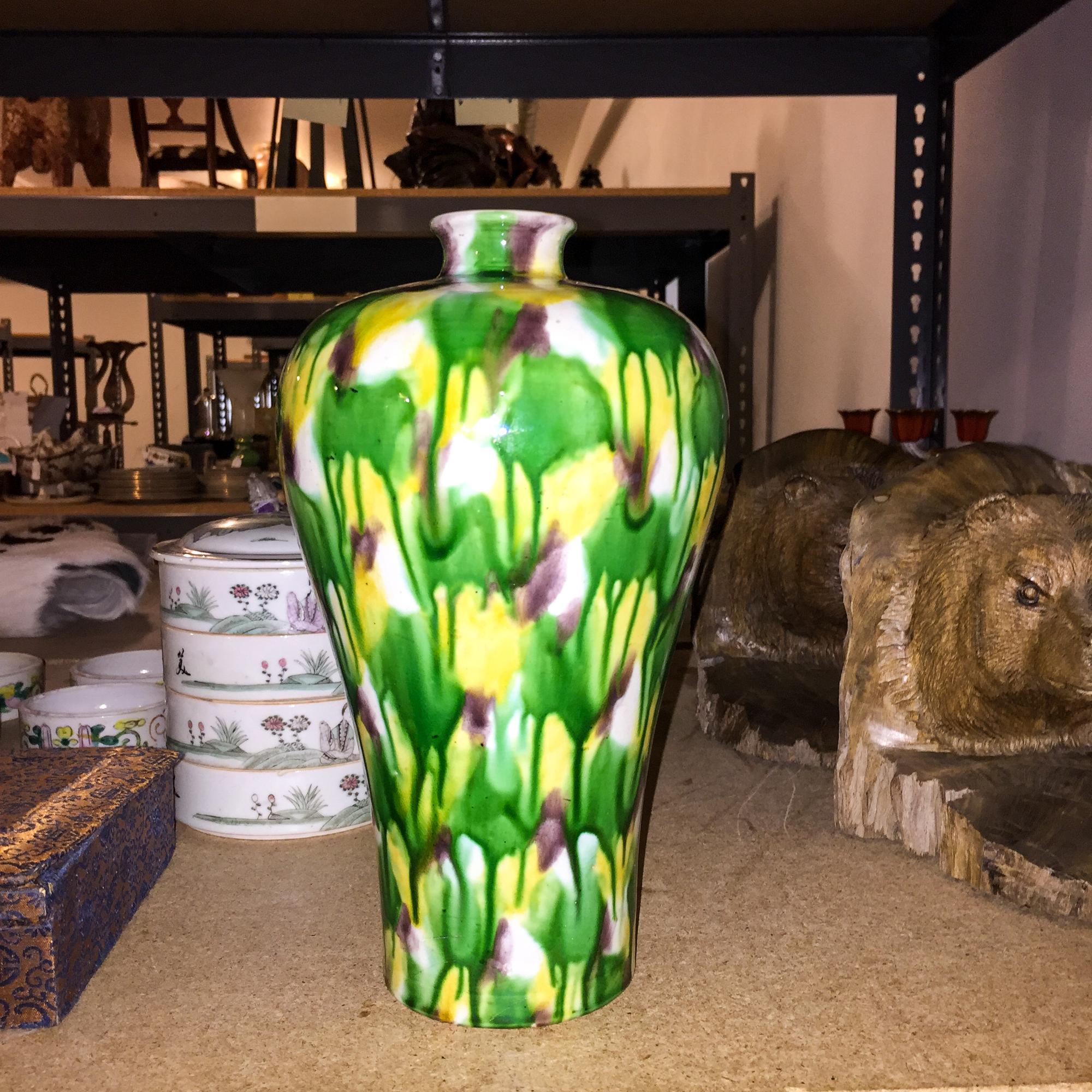 A Sancai Glazed Porcelain Meiping. Height 10 inches.