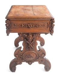 A Swiss Cylinder Music Box in a Carved Walnut Case and Stand