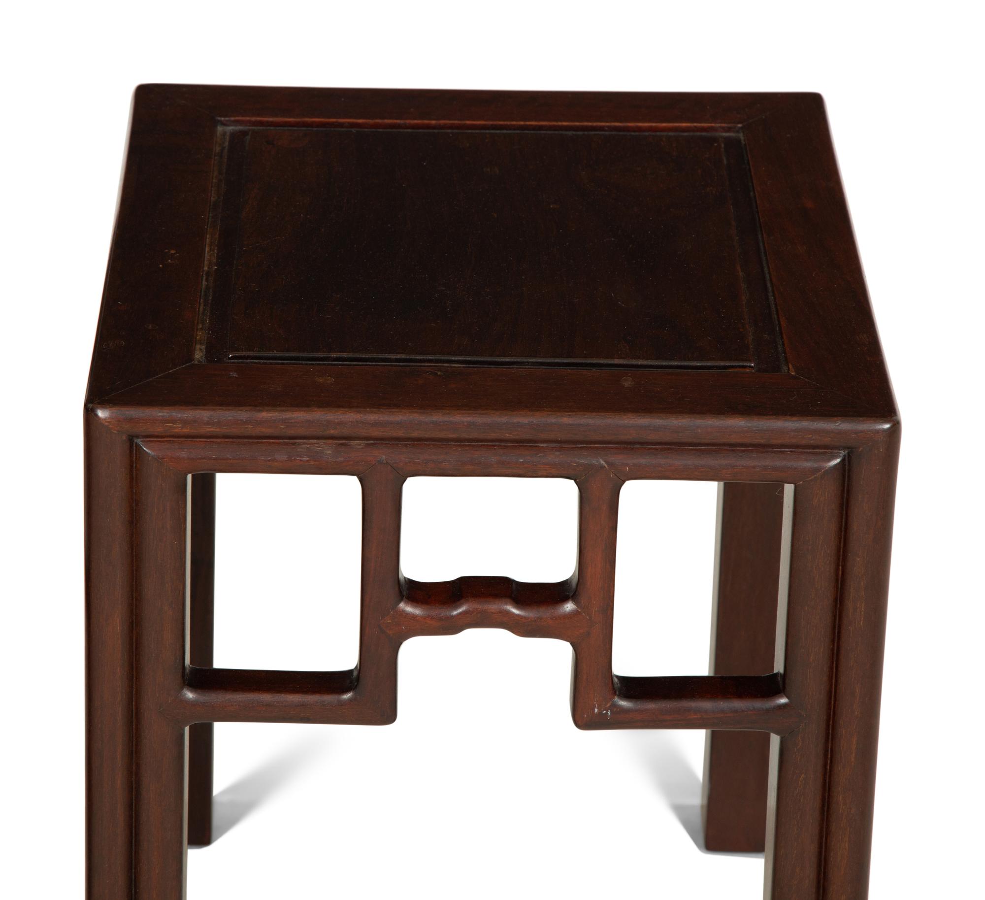 A Pair of Chinese Carved Hardwood Side Tables