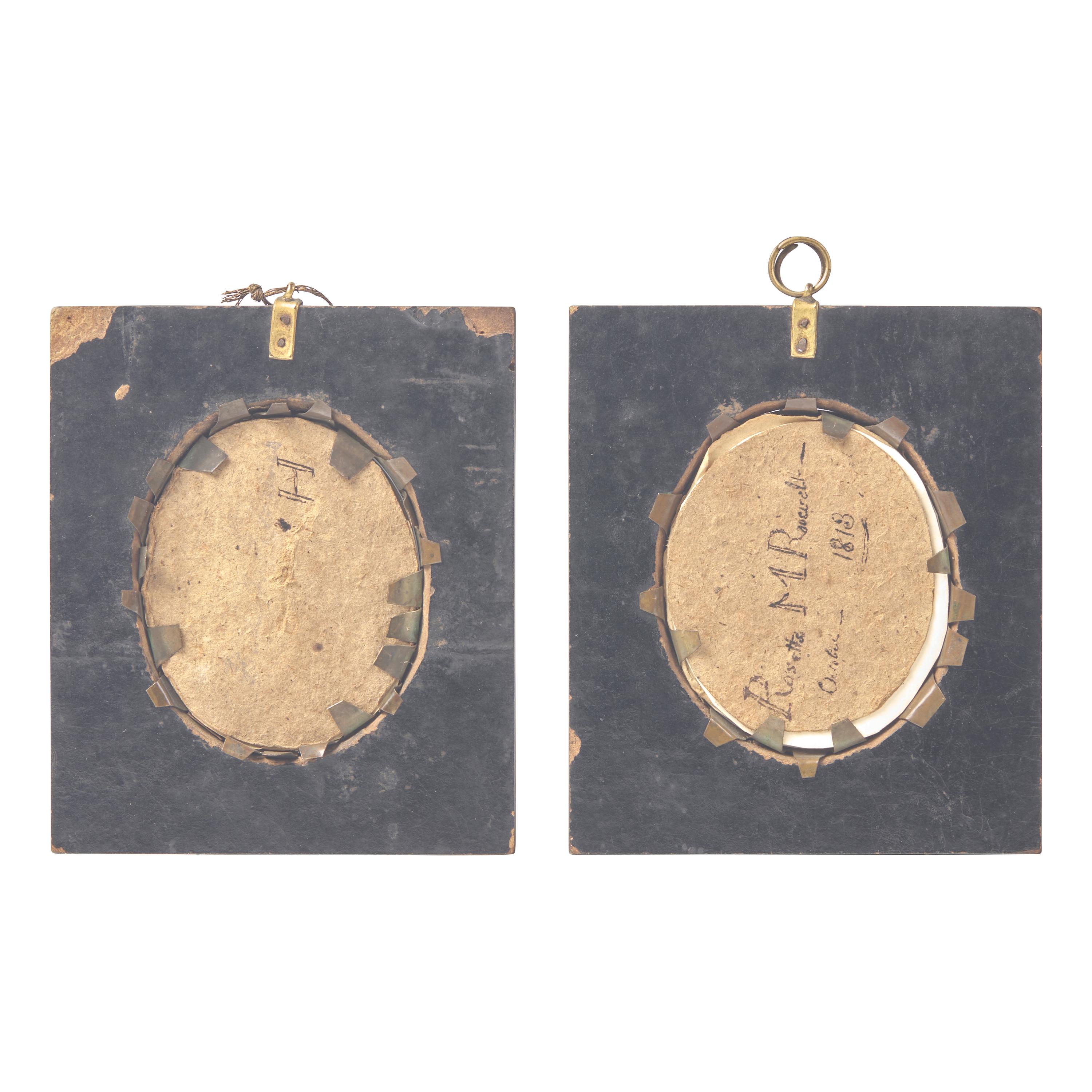 American School, 19th Century — Two Portrait Miniatures: Rosetta Marks Roosevelt (1809-1840) and Henry Latrobe Roosevelt (1811-1884) as young children Circa 1813
