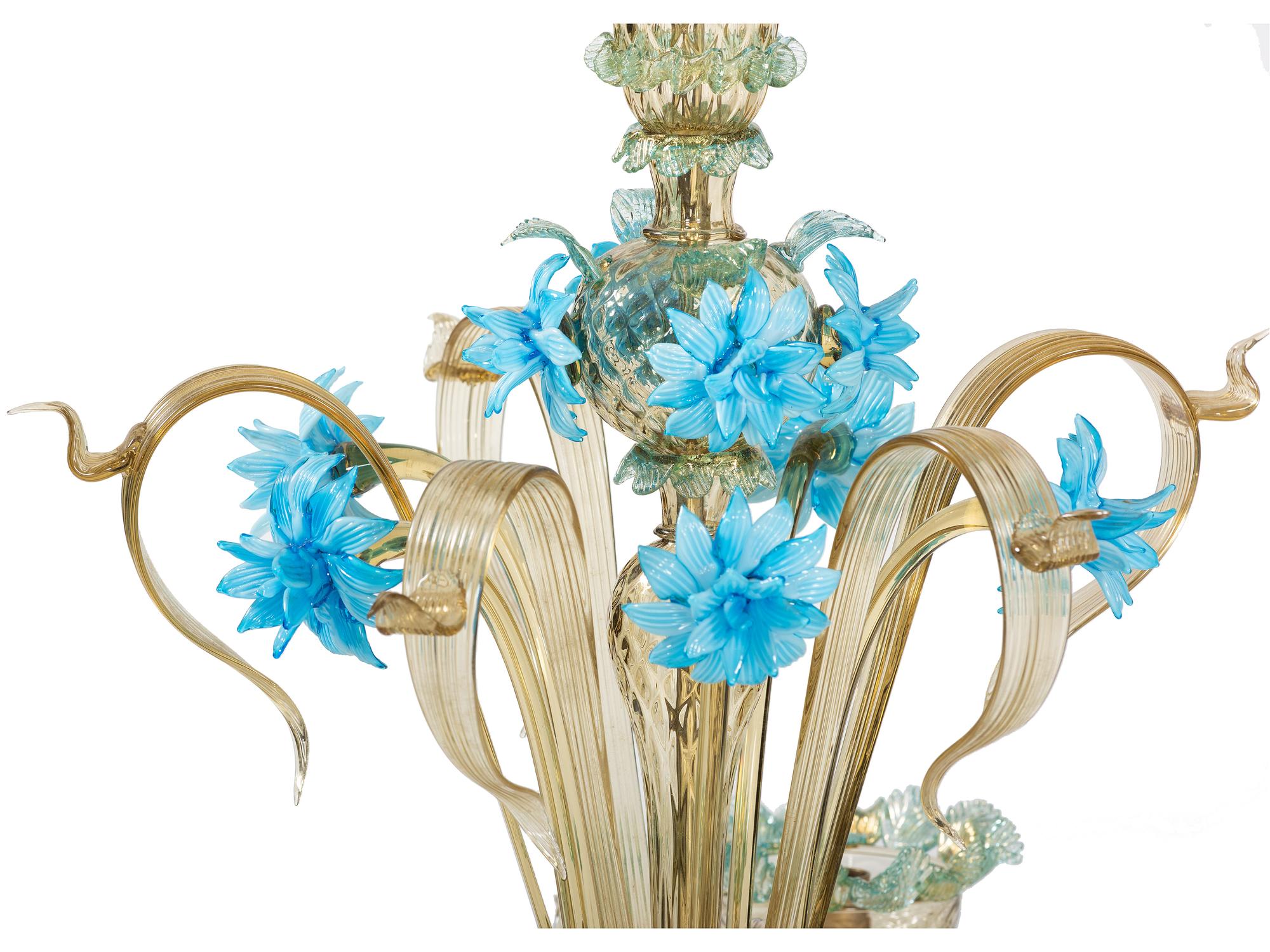 Three Murano Style Six-Light Glass Chandeliers